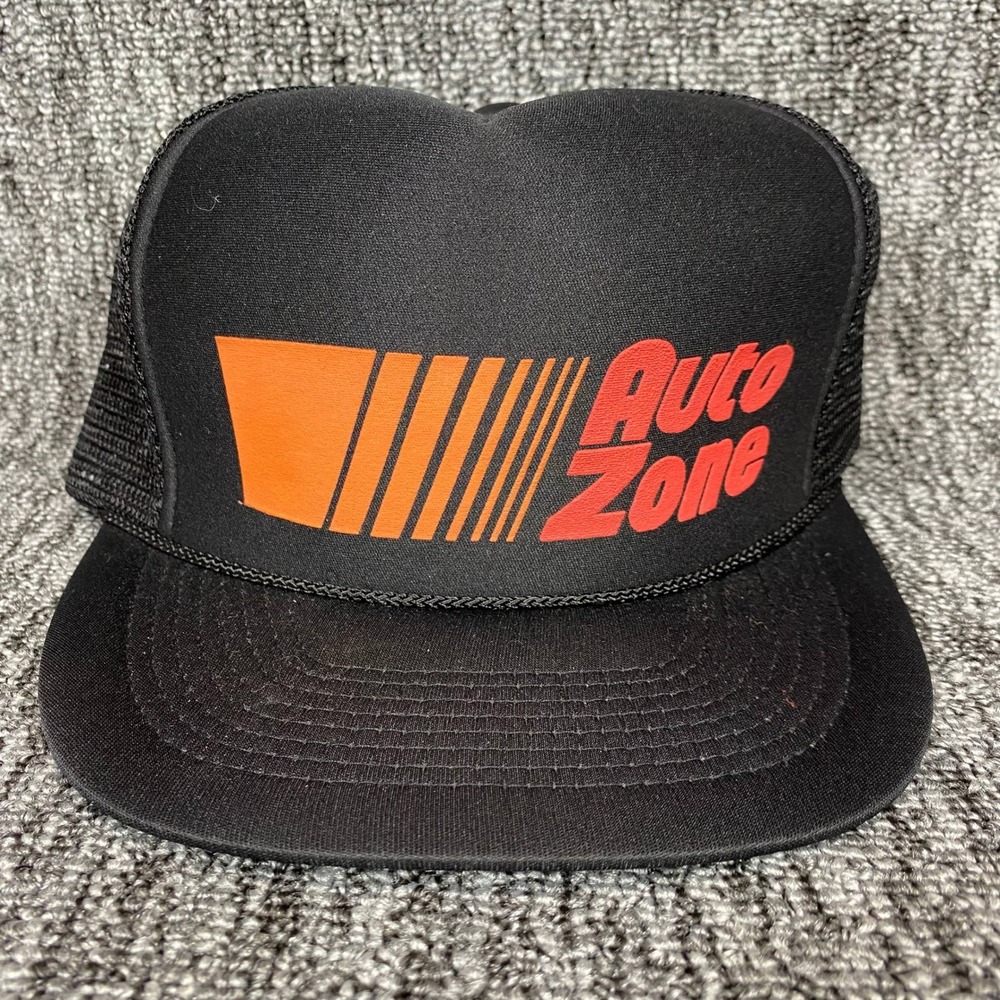Vintage AutoZone Trucker Hat Cobra Caps Snapback Mesh Black Orange Promo Cap VTG